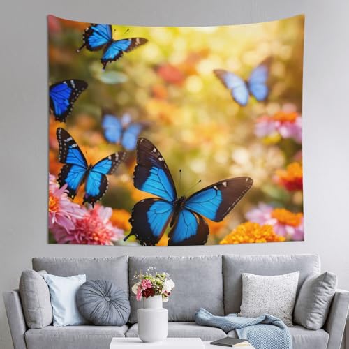 Tapisserie papillon bleu EdWal 152 x 130 cm - Décoration murale pour salon et chambre