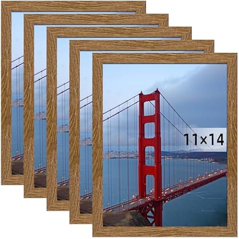 BESCRCL 11x14 Picture Frame Wall Hanging Photo Frame, Brown, 5 Pack Cover