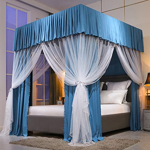 Obokidly Solid Color Princess 4 Four Corner Post Bed Curtain Canopy With Mosquito Net Canopies For Girls Boys Kids Teens Girl Adult Home Bedroom Decoration (Type2-Blue, King) #TOP24