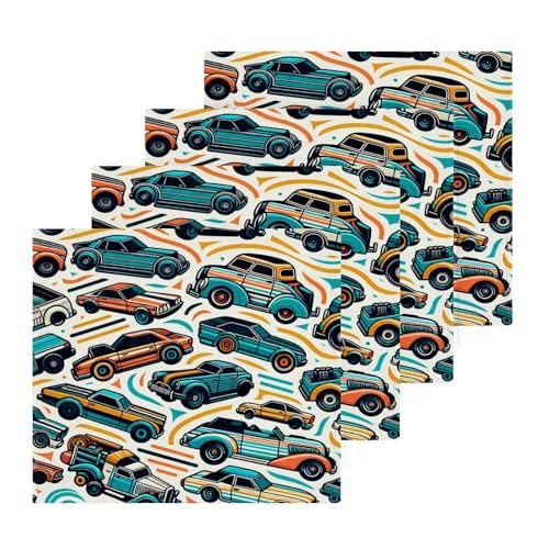 YANENDIE Cool Cars Washcloths Towels, Highly Absorbent and Soft Cotton Face Cloths, 4 Pack Quick Dry Wash Cloths - 12 X 12 Inches