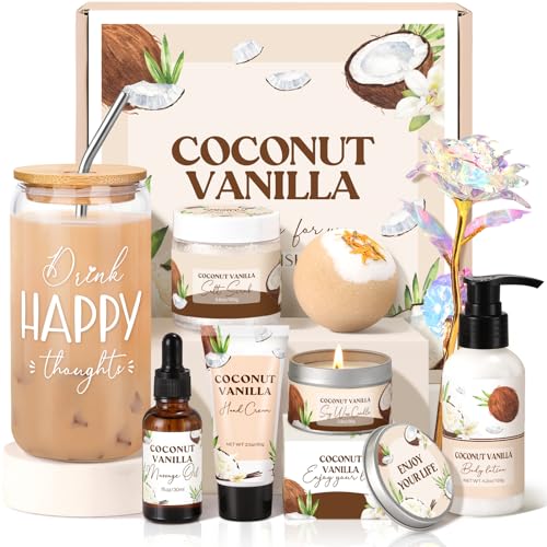 Spa Gift Baskets for Women, Vanilla Coconut Bath and...