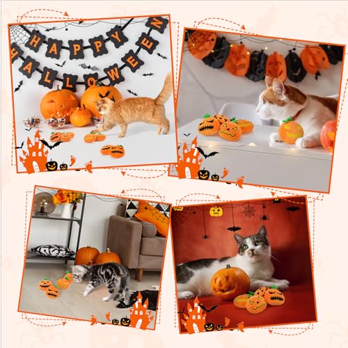 LyssKMK Brinquedos de abóbora de Halloween para gatos, brinquedos de pelúcia para dentição com estam