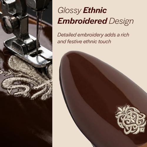 Image of FAUSTO Men's Patent Glossy Ethnic Embroidered Design Slip On Shiny Juttis & Mojaris for Party|Wedding|Festival