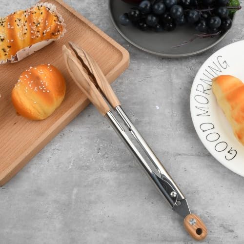 Pinze Da Cucina In Legno Di Noce E Acciaio Inox – Punte In Legno Antigraffio, Antiscivolo, Per Barbecue, Insalata, Pane - 3