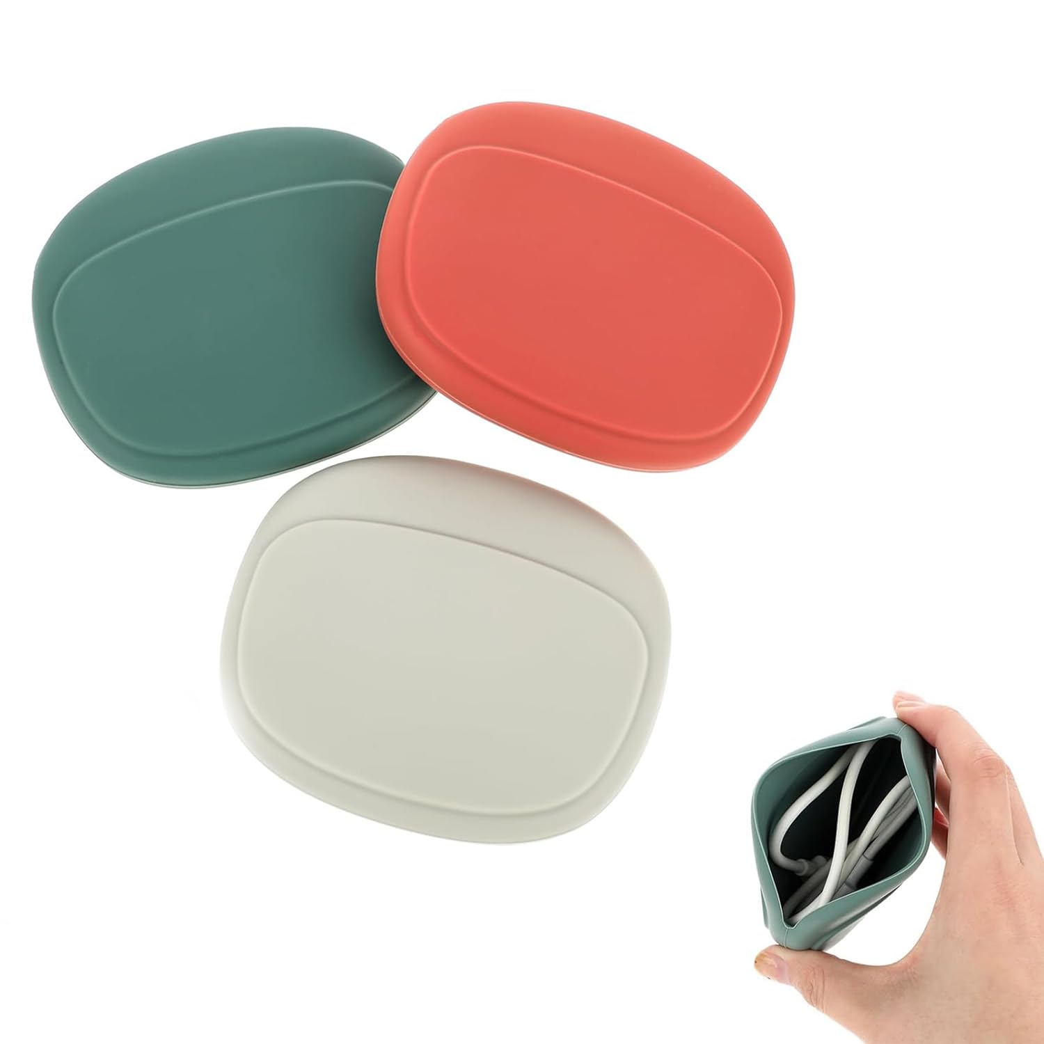 Sounce 3 PCS Silicone Headphone Organizer Case – Mini Cable Storage Pouch Portable Earphone Carrying Case for USB Cables, Keys, Coins & Travel Accessories Soft Reusable Silicone