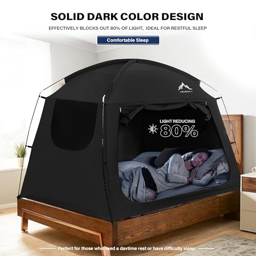 Bed Tent for Adult and Kids,Indoor Portable Light Reducing Twin Size Canopy Tents Breathable Lightweight Private Space for Bed(Black)