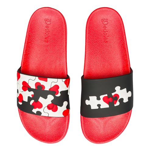 Dedoles Badeschuhe & Hausschuhe Damen Herren & Kinder Badesandalen lustige Designs Bücher Kaffee Party Pizza Fuchs Bär Lama Wolken Geschenk, Farbe: Herz-Puzzle, Gr.: 38 EU 1