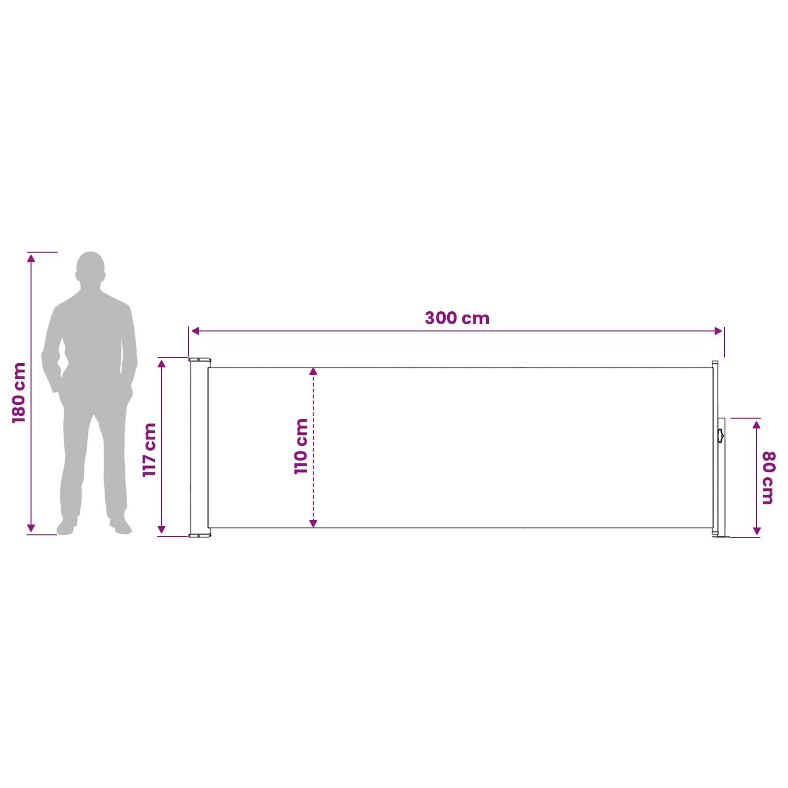 Markiza boczna, wysuwana, beżowa, 300 x 120 cm, poliestrowa markiza zewnętrzna, na patio, do ogrodu i tarasu, automatyczny mechanizm wysuwany, 100% poliester z powłoką