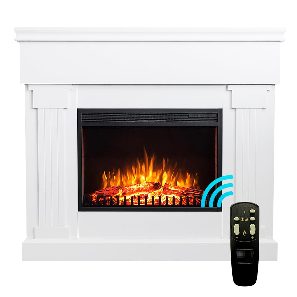 Camino elettrico bianco VARMA | Stufa autoportante con riscaldamento da 750/1500 W | Caminetto da terra a basso consumo e con telecomando, timer, termostato ed effetto fiamma 3D
