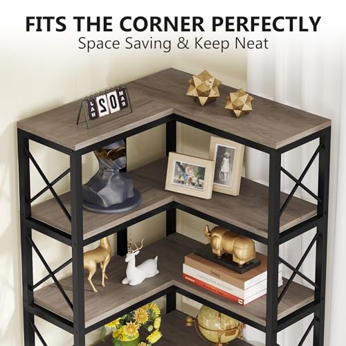 Image of Tribesigns 7-Shelf Corner Bookshelf,Large Modern Corner Bookcase, 7-Tier Tall Corner Shelf Storage Display Rack with Metal Frame for Living Room Home Office (Grey)