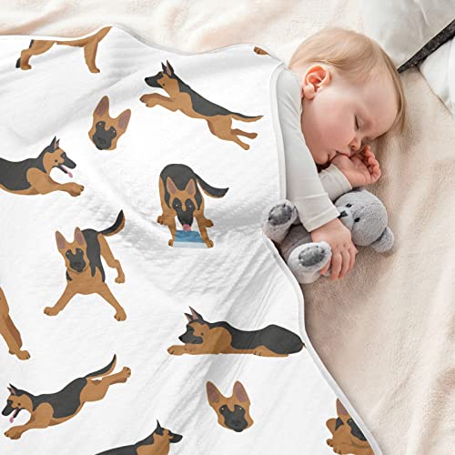 Image of Swaddle Blanket German Shepherd Dogs Running Cotton Blanket for Infants, Receiving Blanket, Lightweight Soft Swaddling Blanket for Crib, Stroller, Nursery Blankets, 30X40 in