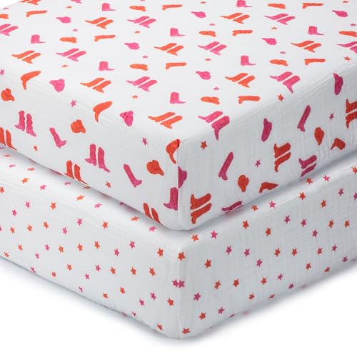 Image of LollyBanks Muslin Crib Sheet, 100% Cotton Fitted Crib Sheets for Girls