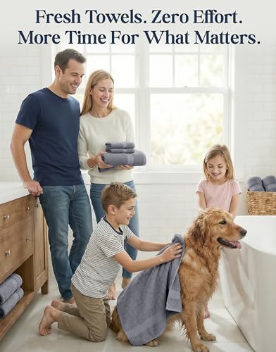 Image of LANE LINEN 100% Cotton Towels Set for Bathroom - 16 Piece Family Pack - Soft, Absorbent & Quick Dry - 4 Bath, 8 Washcloths, 4 Hand Towels - OEKO TEX Certified, Machine Washable & Durable - Cool Grey