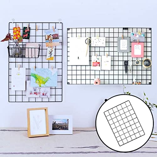 Image of Decorative Wire Grid Panel for Wall Decoration | Metal Photo Display Memo Board Organizer for Bedroom, Office & Study Room | Hanging Wall Grid for Notes, Photos & Accessories | Black | 25 x 17 Inch
