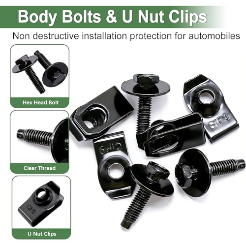 Image of 50Pcs M6-1.0 Automotive Body Bolt & U-Nut Clips Kit, Multipurpose Fender Bolts Body Fastener Clips for Most Cars Bumper Engine Splash Shield (25Sets)