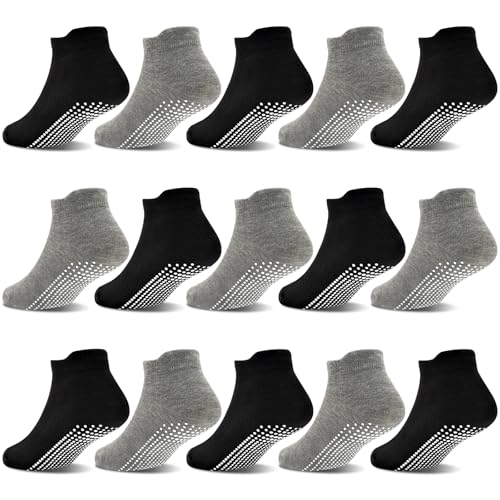 Image of GRPSKCOS Non Slip Toddler Socks 15 Pairs Toddler Grip Anti Skid Low Cut Socks for 1-7 Years Boys Girls