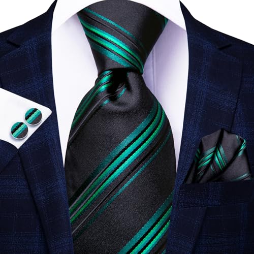 Image of Hi-Tie Men's Silk Ties Formal Woven Classic Necktie Pocket Square Cufflinks Lapel Pin Set Wedding Business