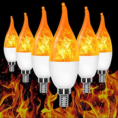 6 Pack LED Flame Light Bulb , 3 Mode LED Candelabra Flame Light Bulb 1.2 Watt Warm White Chandelier Flame Bulbs for Halloween Decorations, Christmas, Outdoor, Indoor