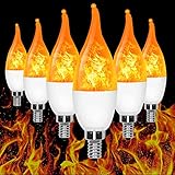 6 Pack LED Flame Light Bulb , 3 Mode LED Candelabra Flame Light Bulb 1.2 Watt Warm White Chandelier