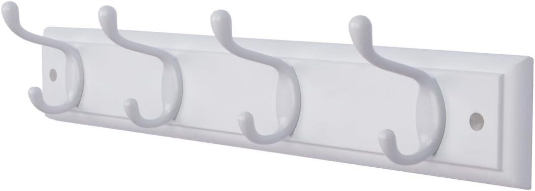 DOKEHOM 4-White Hooks on White Wooden Board Wall Mounted Coat Hook Rack Hanger