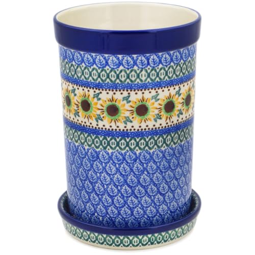 Authentic Polish Pottery Wine Chill with Saucer Signature UNIKAT in Golden Autumn Design Handmade in Boles?awiec Poland by Ceramika Artystyczna + Certificate of Authenticity