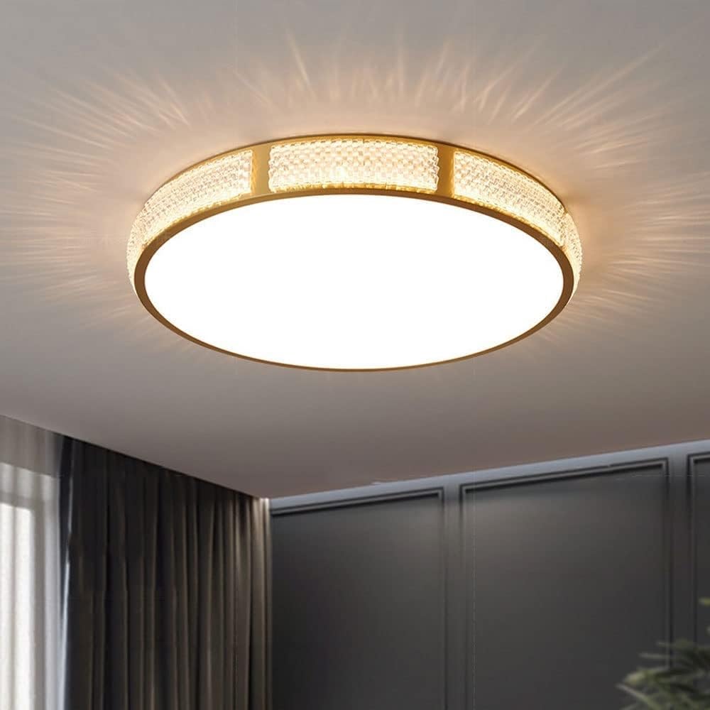Minimalistyczna lampa sufitowa w pełni miedziana, luksusowa kryształowa lampa sufitowa, okrągła lampa sufitowa LED do montażu podtynkowego do sypialni, gabinetu, salonu, sypialni,