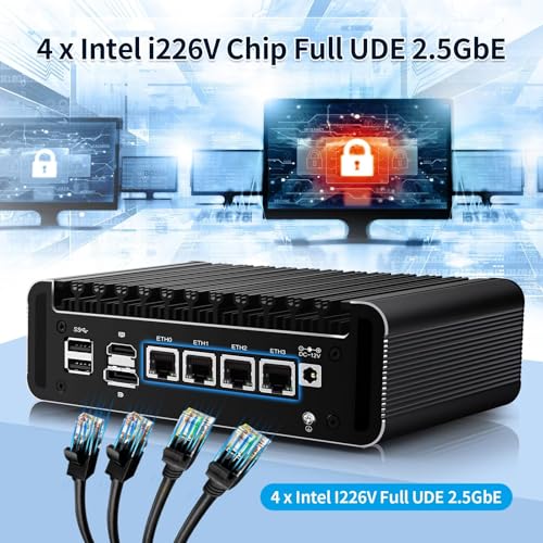 Image of Firewall Mini PC N150 (N100 Upgrade), DDR5 16GB RAM 256GB NVMe SSD, 4 x 2.5GbE i226V LAN Fanless Computer Hardware, Micro Router Appliance, AES-NI, OPNsense, 8USB Port, TF Card Slot