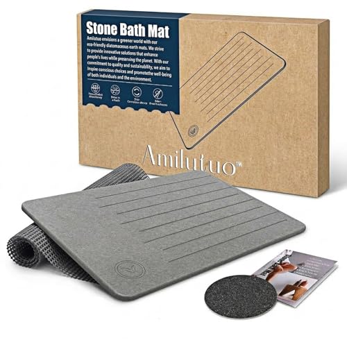 Amilutuo Badematte Stein, Diatomite Stone Bath Mat, rutschfeste Stein Badematte Schnelltrocknend, Werten Sie Ihr Badezimmer mit Dieser Saugfähigen Bathroom Mat (Linie Graphit)