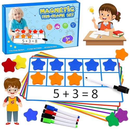 LOOIKOOS Magnetic Ten-Frame Set Math Manipulative Games for Kids Number Counting Games Montessori Educational Toy for Kindergarten Preschool 3 4 5 Year Old