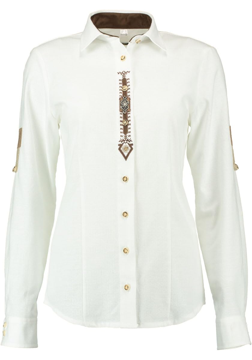 OS Trachten Damen Bluse Langarm Trachtenbluse mit Liegekragen Qabaju