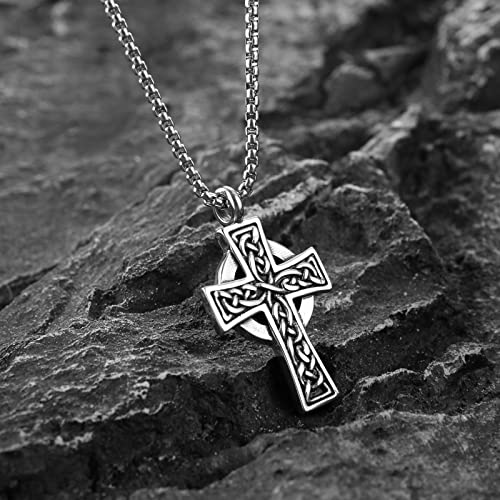 HZMAN Stainless Steel Celtic Cross Necklace for Men Women Vintage Viking Irish Knot Amulet Pendant Jewelry Gift3