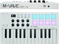 Teclado controlador MIDI USB de 25 teclas com 8 pads de bateria retroiluminados, teclado dinâmico profissional semipesado Bluetooth, 8 botões e produção musical