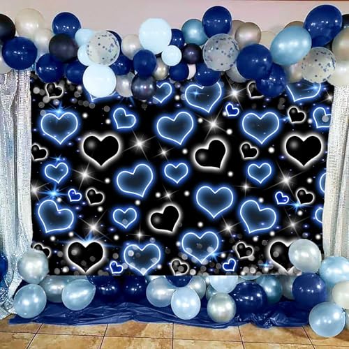 Fondo Fotográfico Corazones Negro y Azul 7x5ft miniatura 3