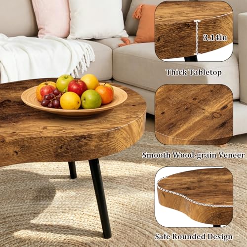 Image of Coffee Tables for Living Room Mid-Century Small Coffee Table Wood Framed Cloud Shaped Center Table Easy Assembly Portable Furniture for Bedroom Apartment Reception Room Retro Brown