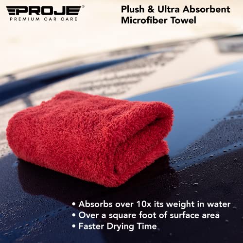 Proje Premium Car Care Microfiber Towel | Plush Red Microfiber Towel For Detailing And Polishing Cars | Ultra Absorbent Towel | Streak Free And Scratch Proof | 450 Gsm 16"X16" Towel | Pack Of 6 #TOP1