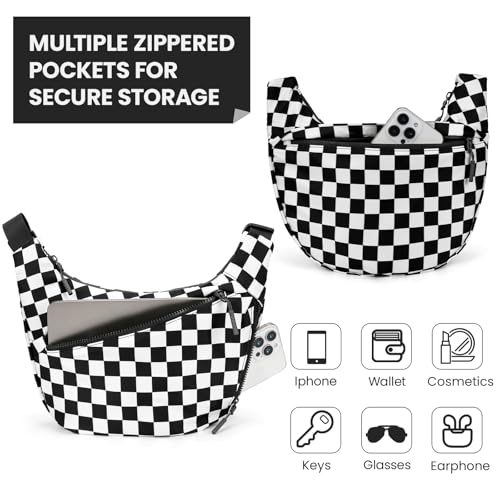Image of Lushandy Nylon Crescent Crossbody Bags for Women, Medium Slouchy Hobo Crossbody Bag Checkered Purse Luna Bag for Travel