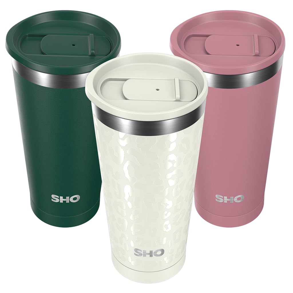 SHO Calix Insulated Stainless Steel Coffee Cup (Cream Leopard, 500ml) โ image 1