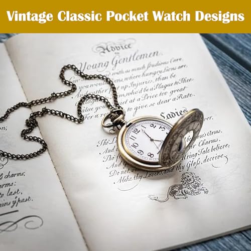 Vintage Pocket Watch, 1.85in Quartz Pocket Watch, Metal Roman Numerals Stylish Pocket Watch with Chain, Mens Birthday Gift Set Anniversary Day Husband Christmas Gifts Father's Day Gifts(Bronze Colour) - Image 6