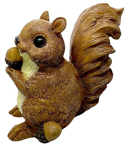 CNFCollection Brown Squirrel Statue with Acorn – Hand-Painted Polyresin Garden
