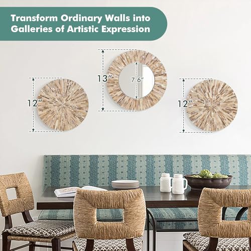 Boho Mother of Pearl Decorative Wall Mirror for Living Room,Brown - Image 3