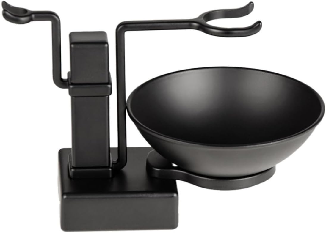 2pcs Shaving Stand Set Metal Rack Shaving Bowl for Men Black Space-saving Design Keeps Bathroom Organized for Daily Grooming