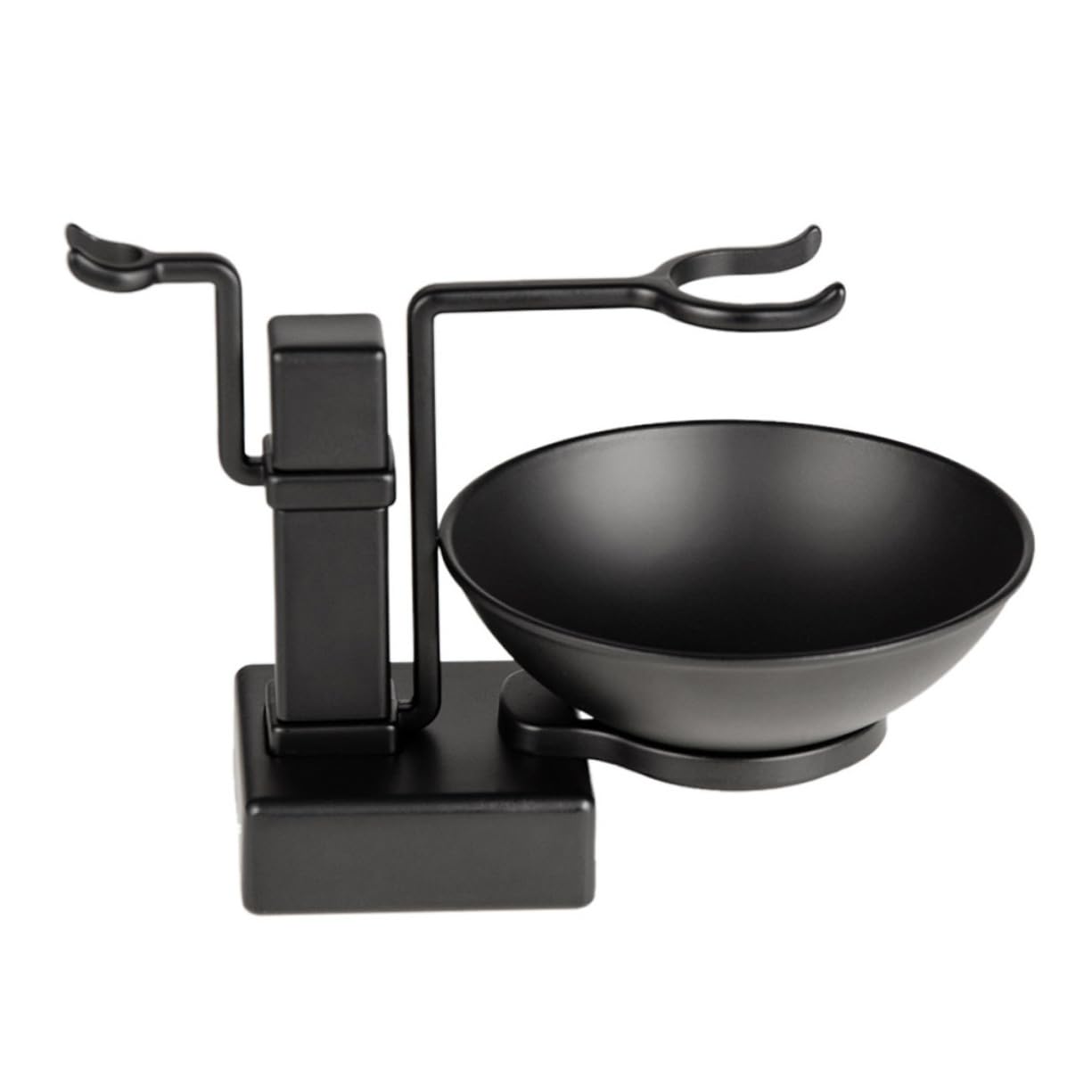 Gogogmee 2Pcs Black Shaving Rack Set with Metal Shaving Bowl and Brush Stand Space Saving Design for Mens Grooming Essentials Resistant and Durable Shaving Cup Holder