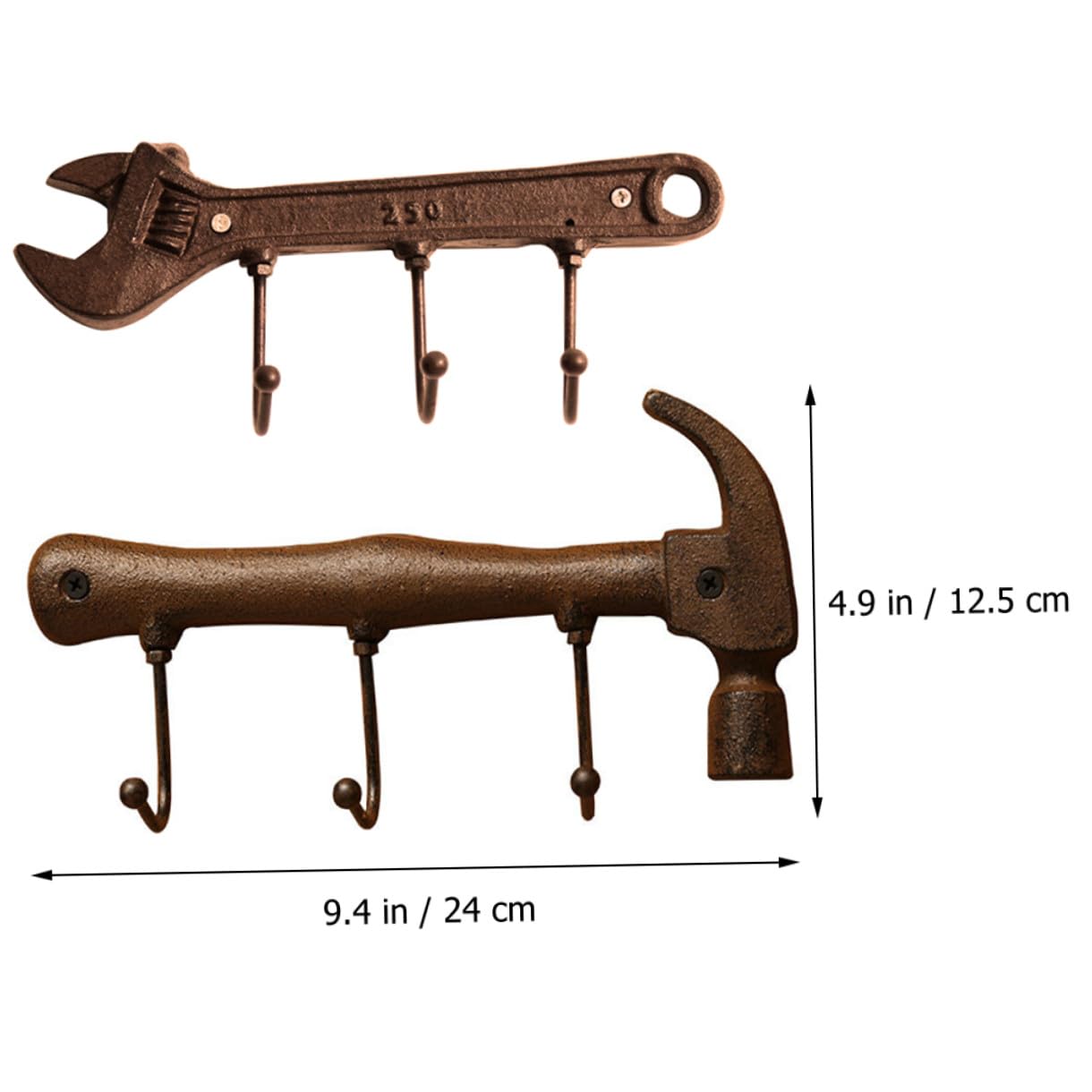 GLEAVI Set di Ganci da Muro Decorativi e Resistenti Forma di Martello e Chiave Inglese Stile Industriale in Ferro per Soggiorno e Studio