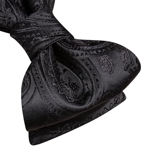 Image of Dubulle Self Tie Bow Ties and Lapel Pin for Men Paisley Solid Mens Bowtie and Handkerchief Cufflinks Set Wedding