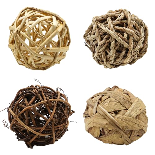Tiardey 4Pcs Chew Balls,Small Animals Chew Toy, Hamster Toy, Rabbit Chew Toy for Small Animals Hamsters, Rabbits, Guinea Pigs