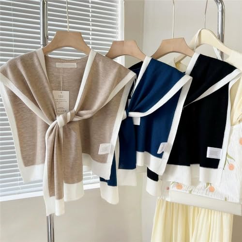 Women's Colorblock Shawl, Soft Stylish Wraps Striped Knitted Knotted Shawls, Travel Casual Wraps and Scarf Cape4