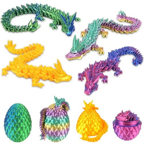 Audasi Huevo de Dragón, 4Pcs Totalmente Articulado Dragón de Cristal con Huevo de Pascua Huevos de Dinosaurio Sorpresa Articulaciones Flexibles Misterio Dragón Figuras de Acción Dragon Egg