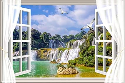 Amazon Lfeey 6x4フィート ホワイト 窓枠 背景幕 ビニール 窓 写真 背景 白 窓 カーテン 山 水 風景 滝 子供 大人 ポートレート スタジオ 小道具 Lfeey バックペーパー 背景布