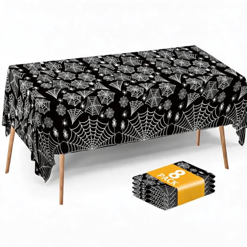 Image of Halloween Tablecloth Plastic Black Spider Web Disposable Table Cover