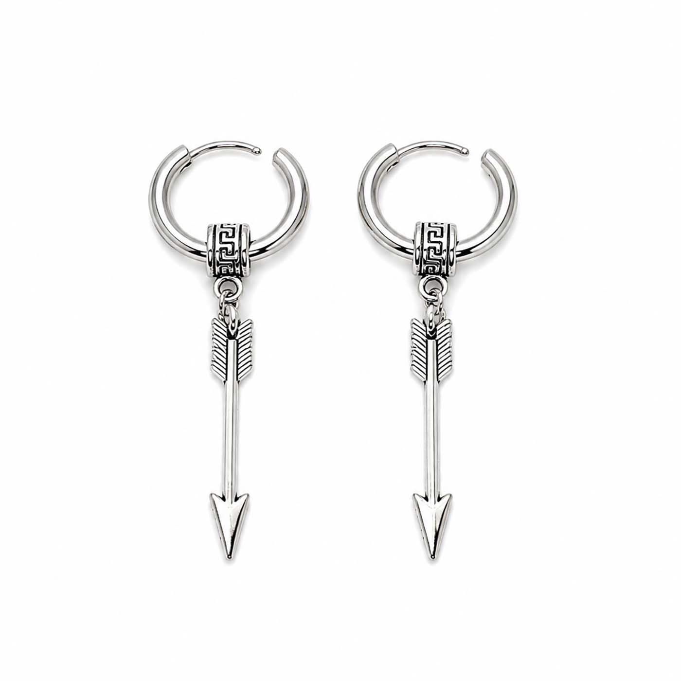 (1 Pair) Unisex Stainless Steel Silver-Tone Arrow Charm Hoop Bali Earrings for Men & Women Dangle Hoop Earrings Trendy Lightweight Fashion Jewelry-image-31